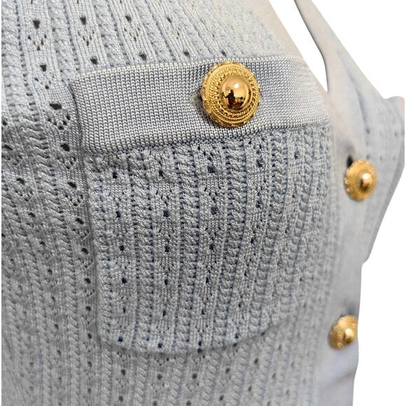 Self-Portrait Blue Pointelle Knit Mini Dress L - Picture 9 of 12